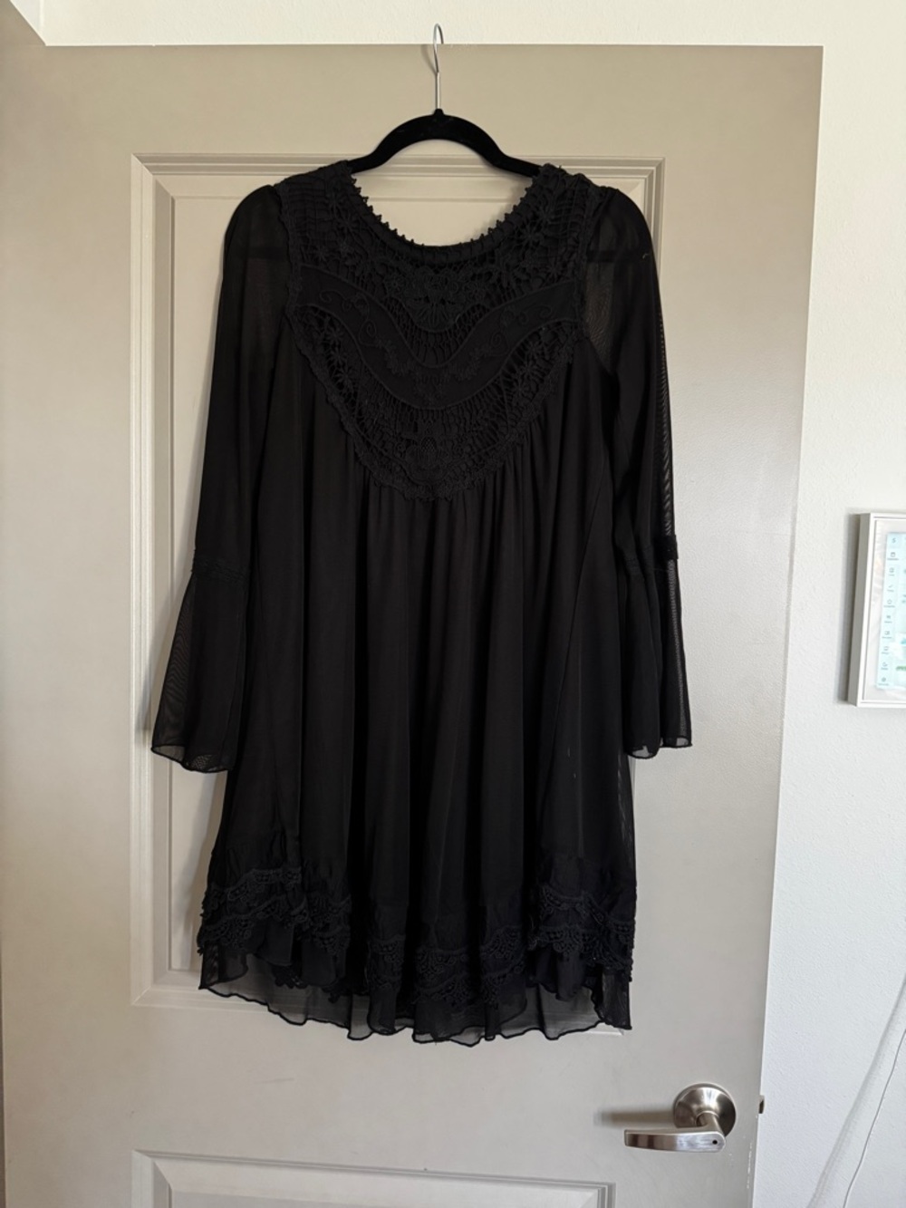 Altar'd State Black Crochet-Yoke Long Sleeve Dress